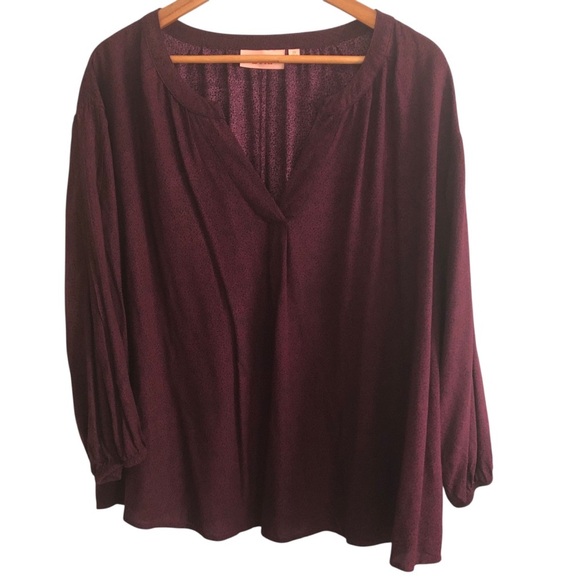 Evri Split Neck Blouse Top Sz 2X Purple Wine Leopard Print Classic Office Casual - Picture 4 of 8